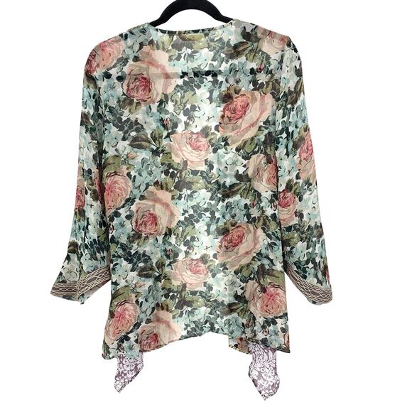 Soft Surroundings Georgette Blouse Open Front Womens Sz S Floral Semi Sheer - Picture 6 of 6